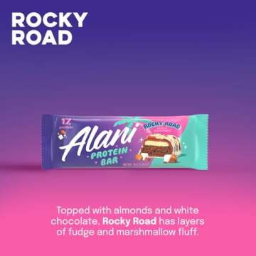 Alani Nu Protein Bars ROCKY ROAD | High Protein Gluten-Free Bars | 16g Protein | Low-Sugar (7G) Low-Carb Healthy Snacks | 12 Individually Wrapped Bars