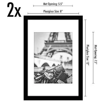 Americanflat 8x12 Picture Frame with Polished Plexiglass - Set of 2 - Use as 6x8 Frame with Mat or 8...