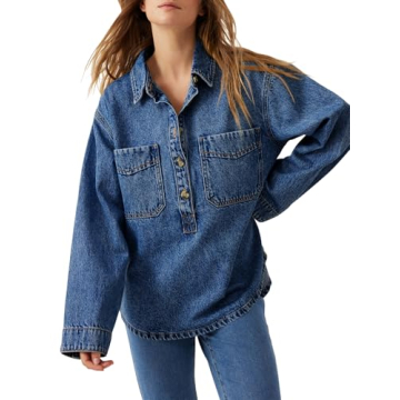 Trendy Casual Denim Pullover Tops - Oversized Jean Jacket
