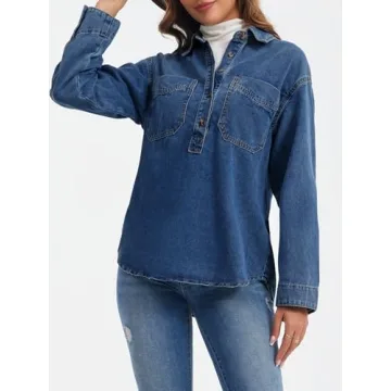 Trendy Denim Pullover - Casual Button Down Jean Jacket