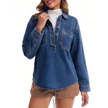 Trendy Denim Pullover - Casual Button Down Jean Jacket