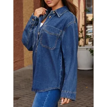 Trendy Denim Pullover - Casual Button Down Jean Jacket