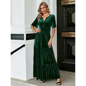 Amegoya Women's Elegant Velvet Maxi Dress for Occasions