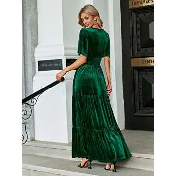 Amegoya Women's Elegant Velvet Maxi Dress for Occasions