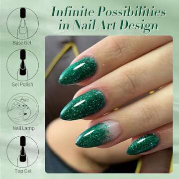Born Pretty Christmas Glitter Green Gel Nail Polish Shimmer Green Hema-Free Color Gel Polish Nail Art Design Manicure Salon DIY Home 15ml