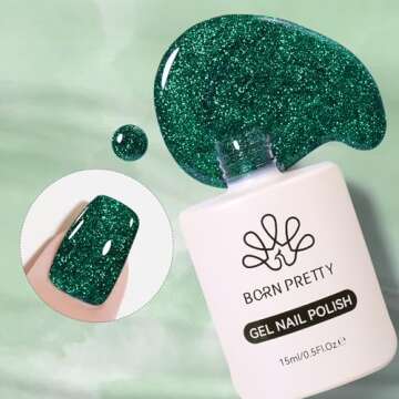 Born Pretty Christmas Glitter Green Gel Nail Polish Shimmer Green Hema-Free Color Gel Polish Nail Art Design Manicure Salon DIY Home 15ml