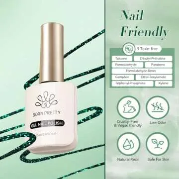 Born Pretty Christmas Glitter Green Gel Nail Polish Shimmer Green Hema-Free Color Gel Polish Nail Art Design Manicure Salon DIY Home 15ml