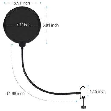 Microphone Pop Filter for Blue Yeti and Other Mic, Dual Layered Wind Pop Screen with Flexible 360° Gooseneck Clip Stabilizing Arm