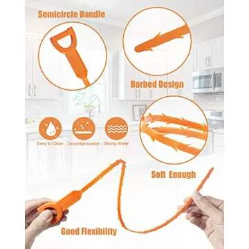 LONGGUI 25in & 24in Drain Clog Remover Tool (7pcs), Clears Hair Clogs in Sinks, Tubs & Toilets