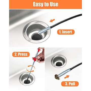 LONGGUI 25in & 24in Drain Clog Remover Tool (7pcs), Clears Hair Clogs in Sinks, Tubs & Toilets