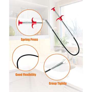 LONGGUI 25in & 24in Drain Clog Remover Tool (7pcs), Clears Hair Clogs in Sinks, Tubs & Toilets