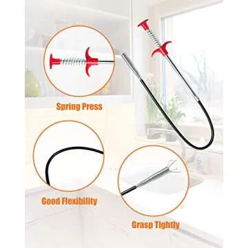 LONGGUI 25in & 24in Drain Clog Remover Tool (7pcs), Clears Hair Clogs in Sinks, Tubs & Toilets