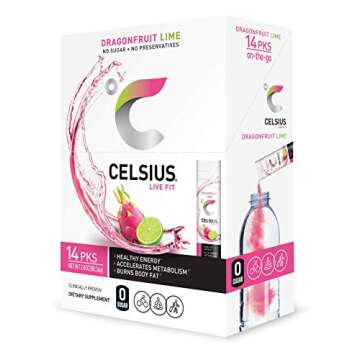 CELSIUS On-the-Go Powder Stick, Combo Pack of Dragonfruit Lime and Cranberry Lemon, 28 Piece Assortment