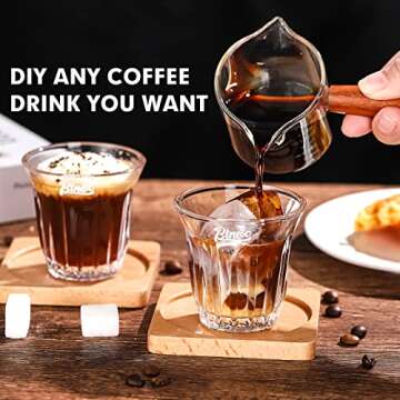 Bincoo Glass Coffee Mug Set 2x90ML, Clear Glass Coffee Mugs with Wooden Coasters, Coffee, Cappuccino, Latte, Espresso Glass Cup Heat Resistant