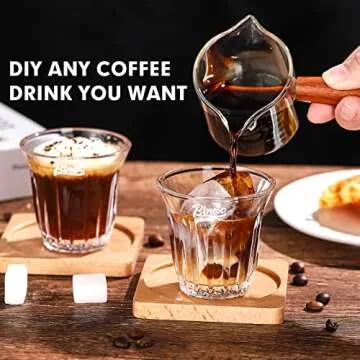 Bincoo Glass Coffee Mug Set 2x90ML, Clear Glass Coffee Mugs with Wooden Coasters, Coffee, Cappuccino, Latte, Espresso Glass Cup Heat Resistant