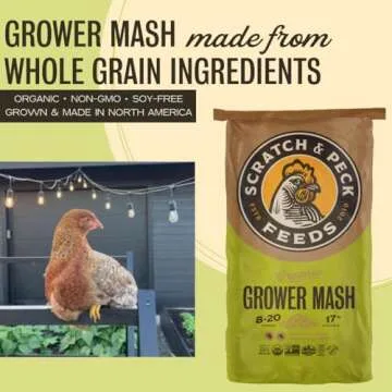 Scratch and Peck Whole Grain Grower Mash Chicken and Duck Feed - Corn-Free and Soy-Free - 17% Protein, Certified Organic and Non-GMO Project Verified Chicken Food - 25 lbs Bag