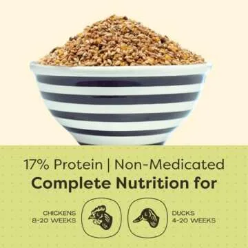 Scratch and Peck Whole Grain Grower Mash Chicken and Duck Feed - Corn-Free and Soy-Free - 17% Protein, Certified Organic and Non-GMO Project Verified Chicken Food - 25 lbs Bag