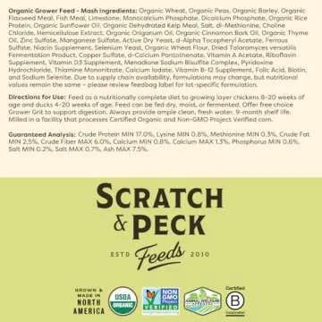 Scratch and Peck Whole Grain Grower Mash Chicken and Duck Feed - Corn-Free and Soy-Free - 17% Protein, Certified Organic and Non-GMO Project Verified Chicken Food - 25 lbs Bag