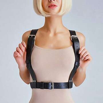 Leather Belly Waist Chain Black Body Chain Harness Chain Belt Party Nightclub Nave Body Jewelry(Leather body chain)