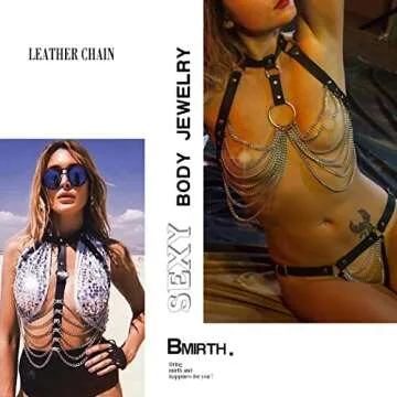 Leather Belly Waist Chain Black Body Chain Harness Chain Belt Party Nightclub Nave Body Jewelry(Leather body chain)