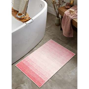 Wonnitar Modern Ombre Small Rug, 2x3 Pink Bathroom Rugs, Contemporary Kitchen Rugs and Mats Washable, Non-Slip Soft Gradient Bedroom Accent Throw Floor Carpet for Bedside Bath Dorm (Pink,2'x3')