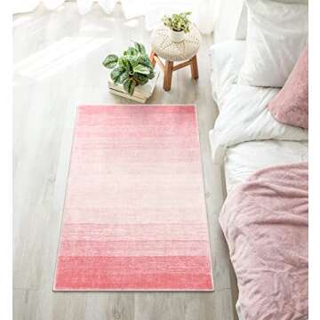 Wonnitar Modern Ombre Small Rug, 2x3 Pink Bathroom Rugs, Contemporary Kitchen Rugs and Mats Washable, Non-Slip Soft Gradient Bedroom Accent Throw Floor Carpet for Bedside Bath Dorm (Pink,2'x3')
