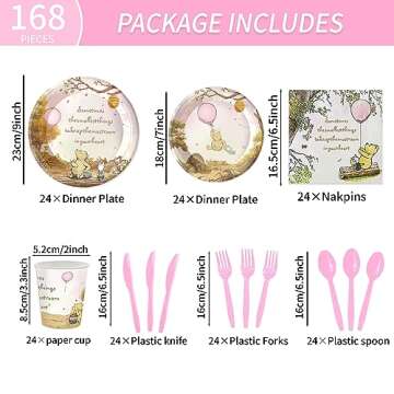 168pcs Winnie Baby Shower Decorations Plates Napkins Cups Pink Vintage Bear Birthday Party Supplies ...