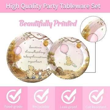168pcs Winnie Baby Shower Decorations Plates Napkins Cups Pink Vintage Bear Birthday Party Supplies Baby Girls Newborn Birthday Disposable Forks Paper Tableware Set for 24 Guests