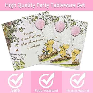 168pcs Winnie Baby Shower Decorations Plates Napkins Cups Pink Vintage Bear Birthday Party Supplies Baby Girls Newborn Birthday Disposable Forks Paper Tableware Set for 24 Guests