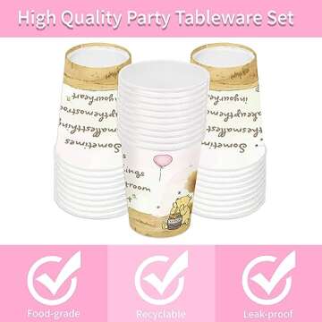 168pcs Winnie Baby Shower Decorations Plates Napkins Cups Pink Vintage Bear Birthday Party Supplies Baby Girls Newborn Birthday Disposable Forks Paper Tableware Set for 24 Guests