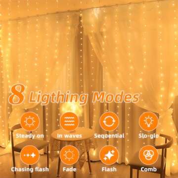 hyrion 300Led Curtain Lights, 8 Mode Christmas Window Fairy Light with Remote, USB Plug in String Hanging Lights for Bedroom Wedding Party Outdoor Indoor Wall Decoration (9.8ft*9.8ft, Warm White)