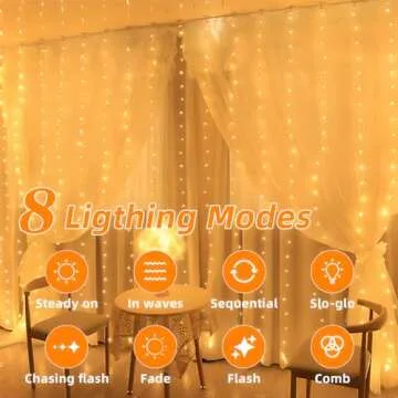 hyrion 300Led Curtain Lights, 8 Mode Christmas Window Fairy Light with Remote, USB Plug in String Hanging Lights for Bedroom Wedding Party Outdoor Indoor Wall Decoration (9.8ft*9.8ft, Warm White)