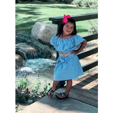 MAINESAKA Toddler Girl Stripe Off-Shoulder Tube Top + Pant Set Outfit (Blue(Skirt Set), 6-12Months)