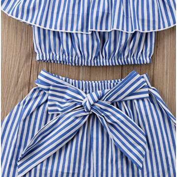 MAINESAKA Toddler Girl Stripe Off-Shoulder Tube Top + Pant Set Outfit (Blue(Skirt Set), 6-12Months)