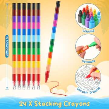 BenLouis Coloring Books for Kids With Stacking Crayons Set Mini Coloring Books Bulk for Ages 4-8-12 Small Activity Books for Birthday Party Gifts Goodie Bags Stuffers Travel（24+24Pcs Classic）