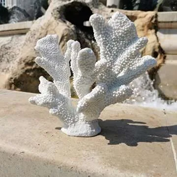 ALIWINER White Coral Decor White Coral Reef, Faux Artificial Coral Statue, Nautical Decor for Beach Theme Home, Wedding, Tabletop Decoration for Home Living Room Decor