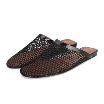 DOEYG Mesh Ballet Flat Mules for Women - Comfortable & Stylish Fishnet Flats