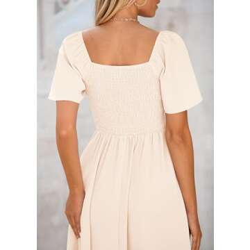 PRETTYGARDEN Summer Dress for Women 2025 Casual Short Sleeve Bow Tie V Neck Ruffle Midi Flowy Dresses (Beige,Medium)