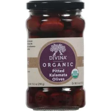 Divina Organic Kalamata Pitted Olives - 10.2 Ounce - Gourmet Gift