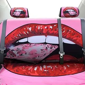 20 Pieces Red Lip Car Accessories Set Sparking Diamond Car Seat Cover Steering Wheel Cover Seat Belt Cover Center Console Armrest Pad Car Holder Keychain Vent Decor (Red)