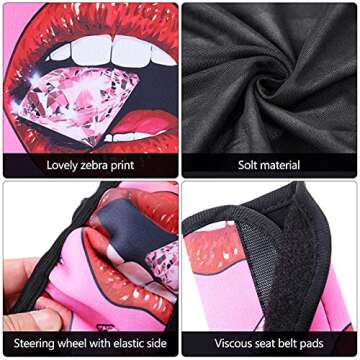 20 Pieces Red Lip Car Accessories Set Sparking Diamond Car Seat Cover Steering Wheel Cover Seat Belt Cover Center Console Armrest Pad Car Holder Keychain Vent Decor (Red)