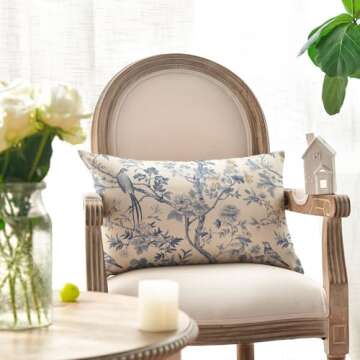 AVOIN colorlife Chinoiserie Trees and Birds Blue and White Throw Pillow Cover, 12 x 20 Inch Cushion Case Indoor Outdoor Decoration for Sofa Couch Farmhouse