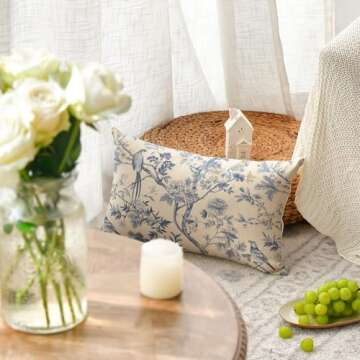 AVOIN colorlife Chinoiserie Trees and Birds Blue and White Throw Pillow Cover, 12 x 20 Inch Cushion Case Indoor Outdoor Decoration for Sofa Couch Farmhouse