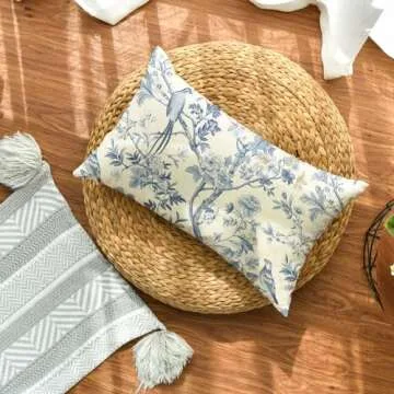 AVOIN colorlife Chinoiserie Trees and Birds Blue and White Throw Pillow Cover, 12 x 20 Inch Cushion Case Indoor Outdoor Decoration for Sofa Couch Farmhouse