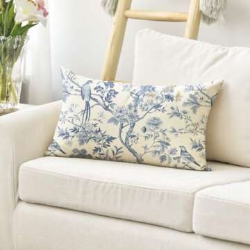 AVOIN colorlife Chinoiserie Trees and Birds Blue and White Throw Pillow Cover, 12 x 20 Inch Cushion Case Indoor Outdoor Decoration for Sofa Couch Farmhouse