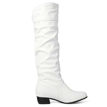 Sungtin Women's White Faux Leather Knee High Flat Slouch Boots 8 M US