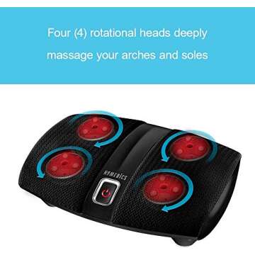 HoMedics Shiatsu Select Foot Massager with Heat – Shiatsu Foot Massager with Heat, Therapeutic Kneading & Rolling, 4 Rotational Heads with 12 Massage Nodes, Toe-Touch Control