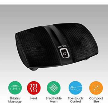 HoMedics Shiatsu Select Foot Massager with Heat – Shiatsu Foot Massager with Heat, Therapeutic Kneading & Rolling, 4 Rotational Heads with 12 Massage Nodes, Toe-Touch Control