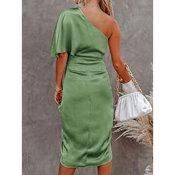 CUPSHE Women Satin Dress Backless One Shoulder Short Sleeves Midi High Low Hem Zipper Cocktail Party...