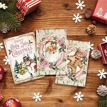 Quera Christmas Vintage Greeting Cards 27PCS Bulk Christmas Cards Snowman Santa Family Merry Christmas Cards With Envelopes For Christmas Holiday Parties 4 X 6 In Pink.